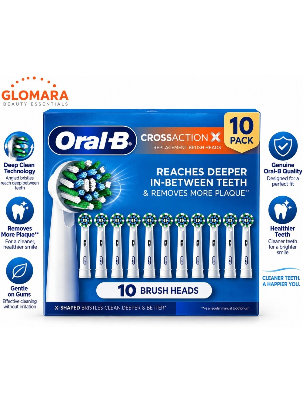 OEM Oral-B CrossAction X Replacement Toothbrush Brush Heads 10 Count Genuine